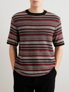 Mr P. - Striped Crochet-Knit Cotton T-Shirt - Burgundy