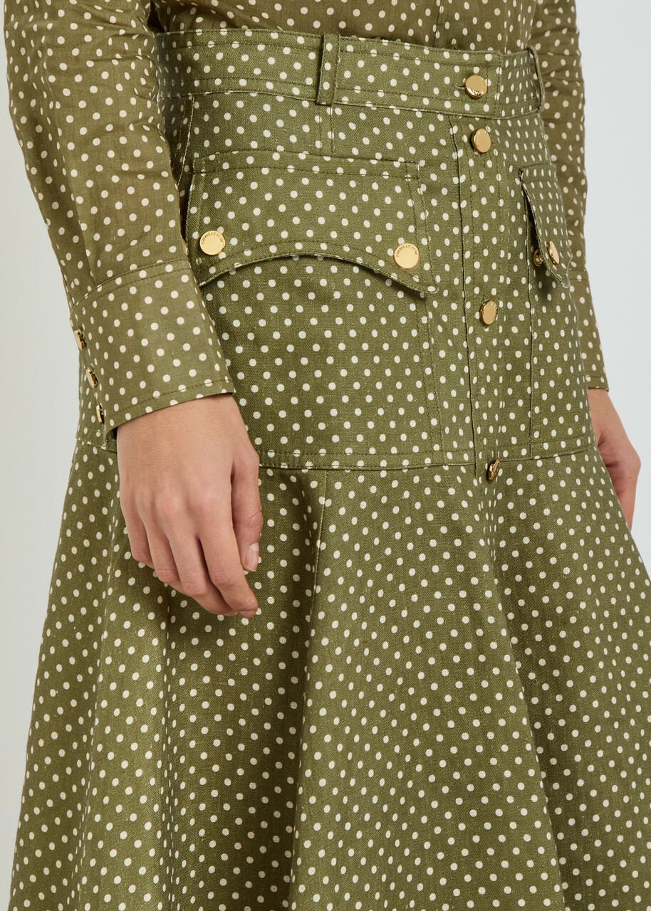 Zimmermann Luna Cargo Patterned Linen Midi Skirt Olive