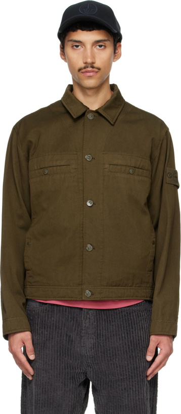 Photo: Stone Island Khaki Q100039 Wool Cotton Biker Jacket