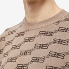 Balenciaga Men's Monogrammed BB Crew Knit in Beige/Brown