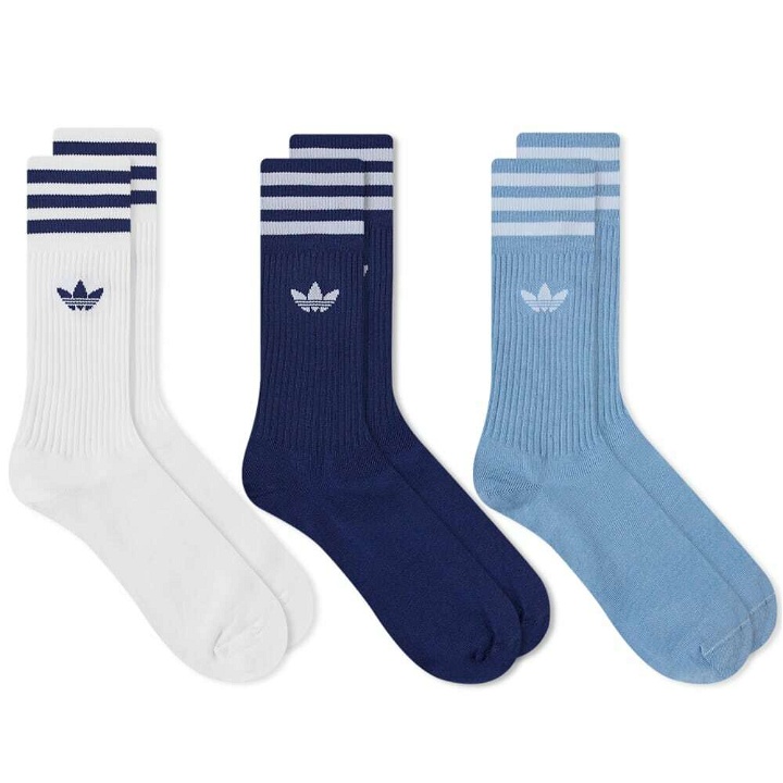 Photo: Adidas Men's Solid Crew Sock - 3 Pack in White/Night/Ambient Sky