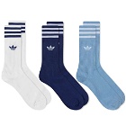 Adidas Men's Solid Crew Sock - 3 Pack in White/Night/Ambient Sky