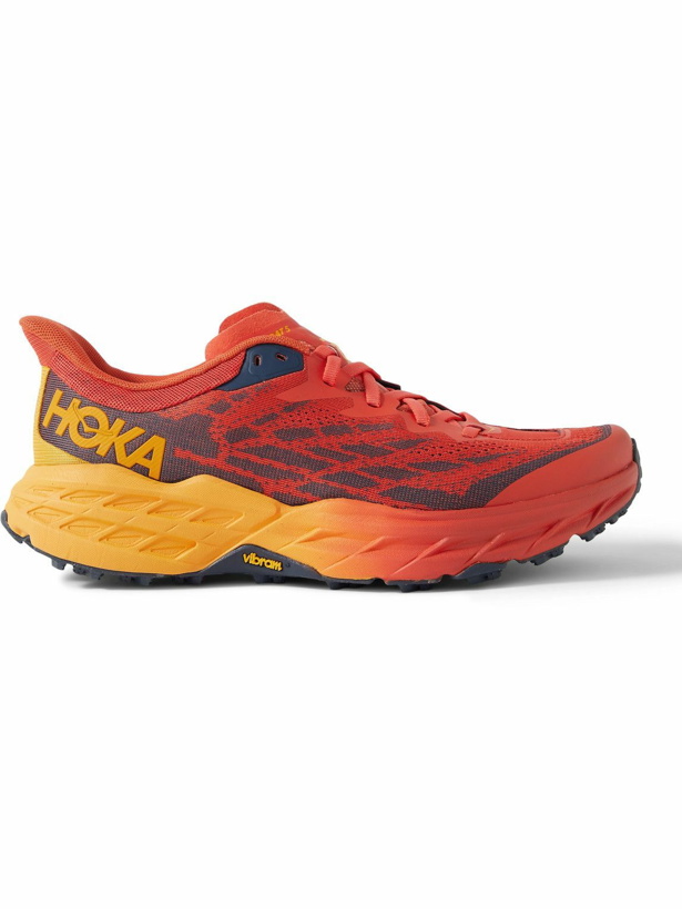 Photo: Hoka One One - Speedgoat 5 Rubber-Trimmed Mesh Running Sneakers - Red