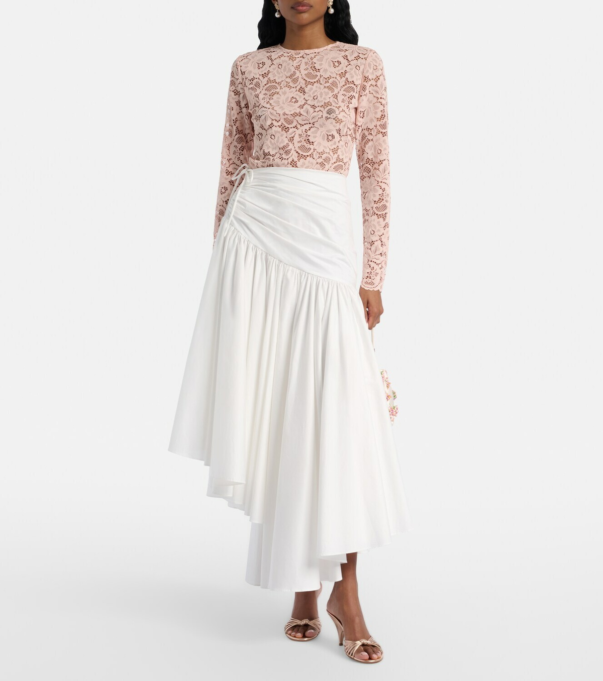 Self-Portrait Asymmetric cotton poplin midi skirt