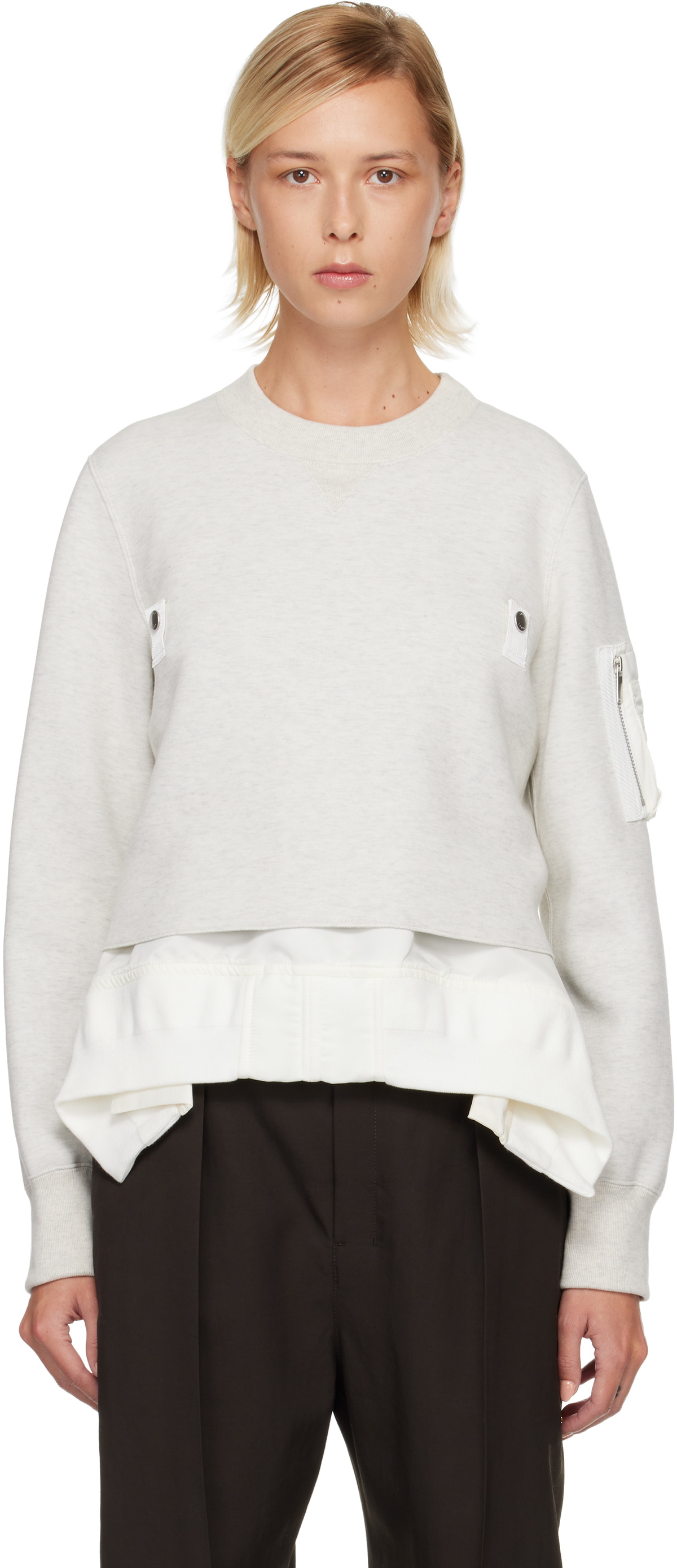 sacai Gray & White Sponge Sweat & Nylon Twill Sweatshirt