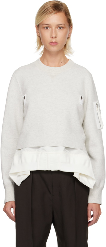 Photo: sacai Gray & White Sponge Sweat & Nylon Twill Sweatshirt