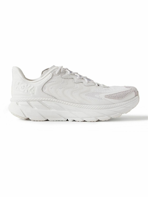 Photo: Hoka One One - Clifton LS Rubber-Trimmed Mesh, Leather and Suede Running Sneakers - White