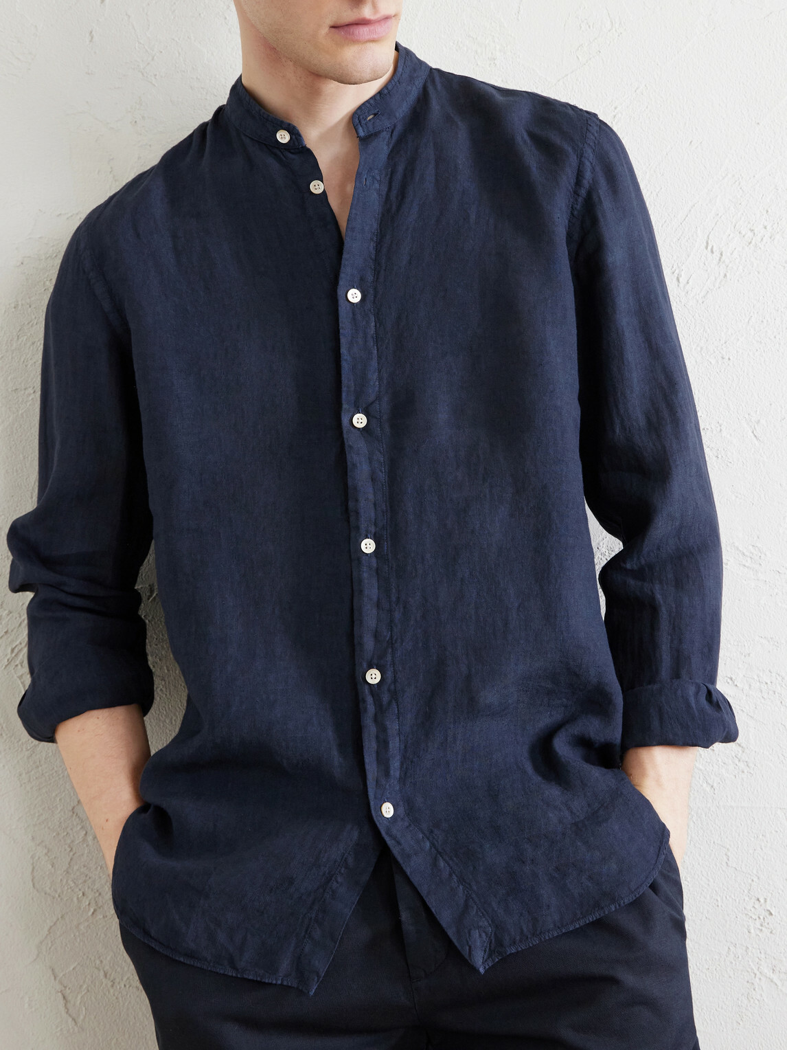 Boglioli - Grandad-Collar Linen Shirt - Blue