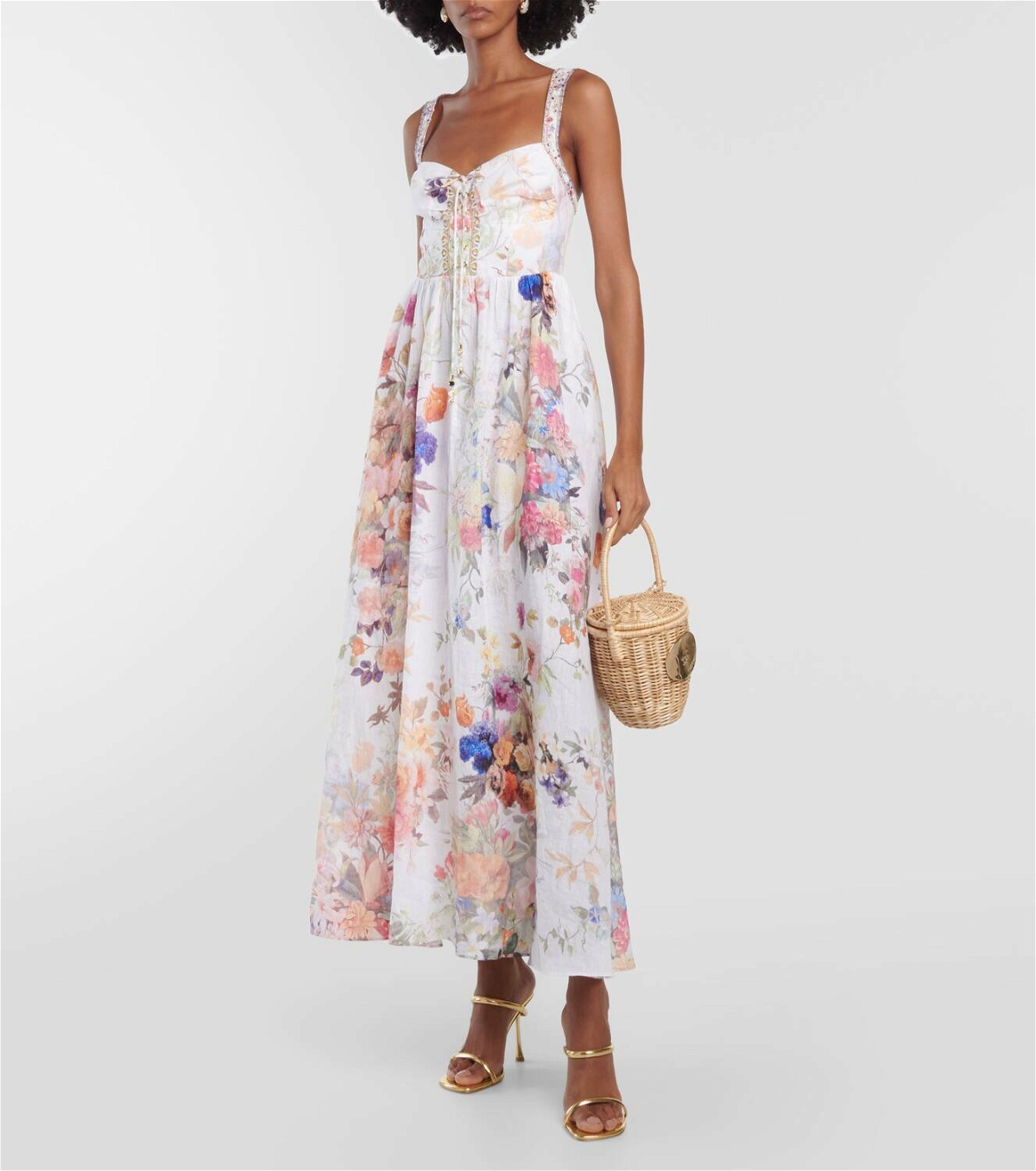 Camilla Bustier floral linen maxi dress