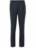 Purdey - Mayfair Slim-Fit Pleated Herringbone Wool-Blend Tweed Trousers - Blue