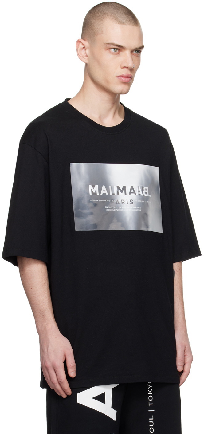 希少【BALMAIN】HOLOGRAM ブラックTシャツ Balmain: Black Hologram T-Shirt | SSENSE