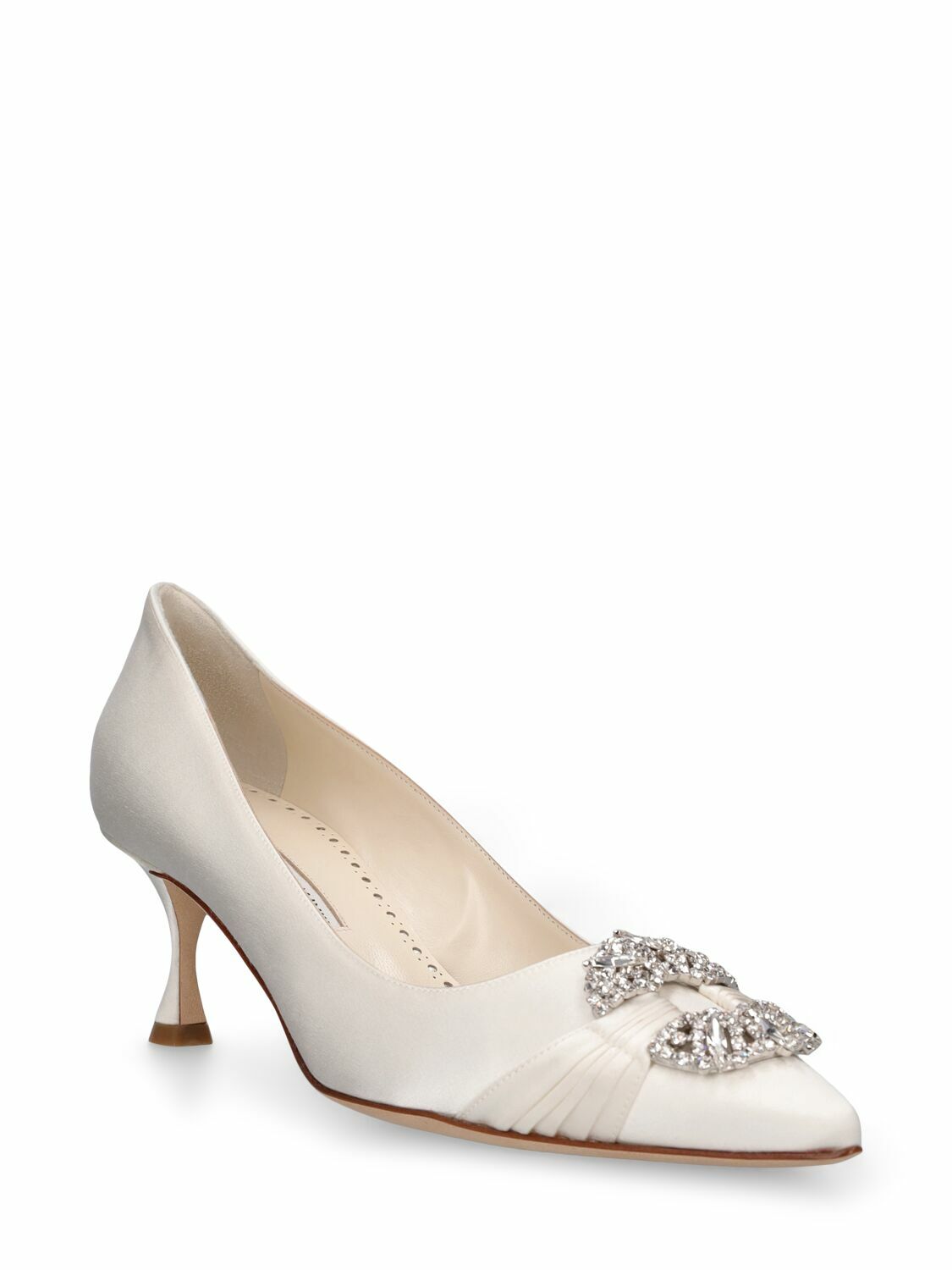 「MANOLO BLAHNIK」MAIDAPUMP 50 サテン パンプス クリスタル付 MANOLO BLAHNIK - 50mm Maidapump Satin Pumps Manolo Blahnik