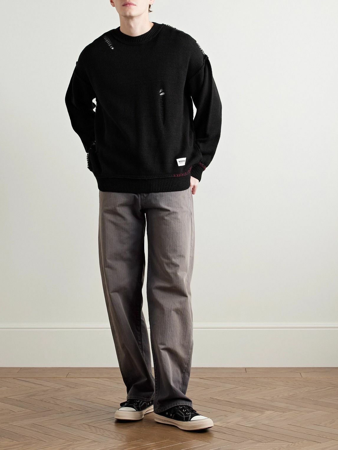 Neighborhood - Savage Logo-Appliquéd Distressed Knitted Sweater