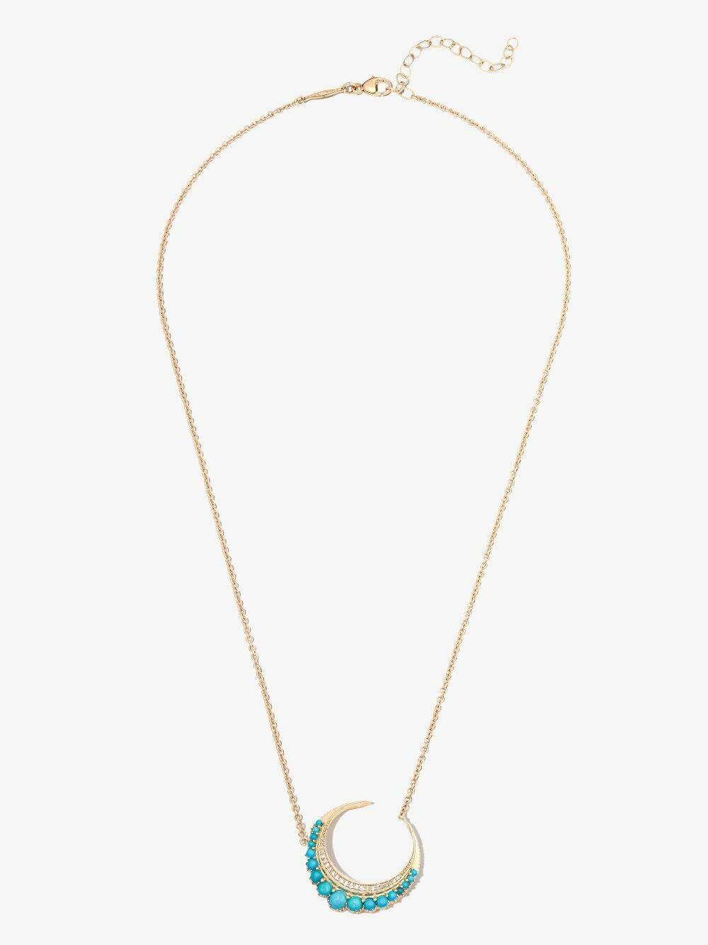 Jacquie Aiche 14K Yellow Gold Crescent Moon Small Turquoise Diamond Necklace