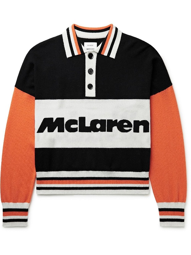 Photo: Rhude - McLaren Colour-Block Intarsia Wool and Cashmere-Blend Polo Shirt - Black