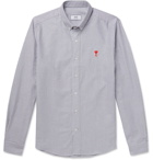 AMI - Button-Down Collar Logo-Appliquéd Striped Cotton Shirt - Blue
