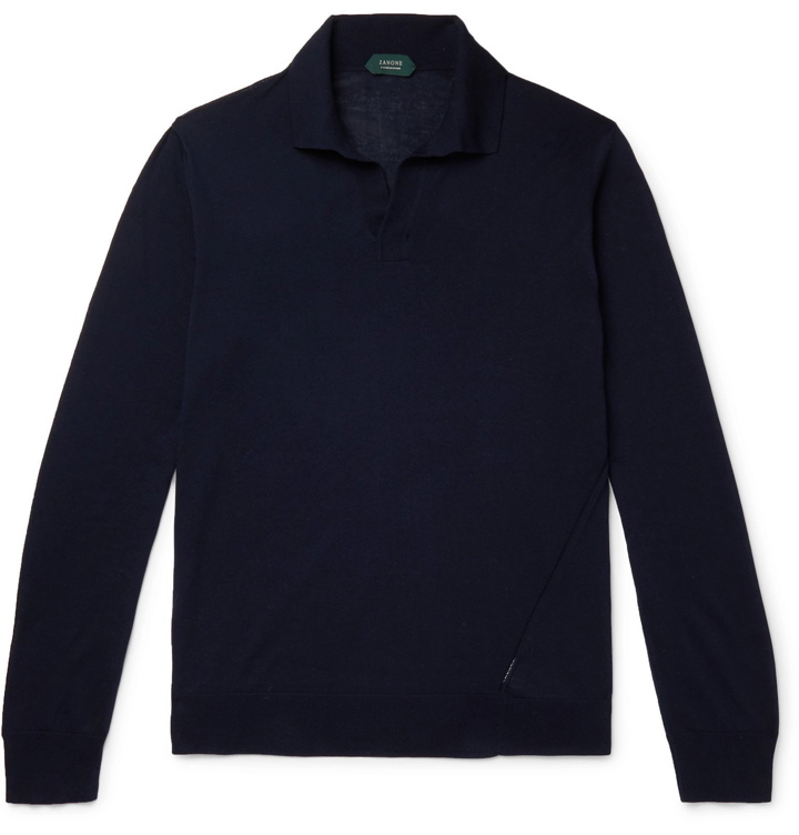 Photo: Incotex - Slim-Fit Knitted Cotton Polo Shirt - Blue