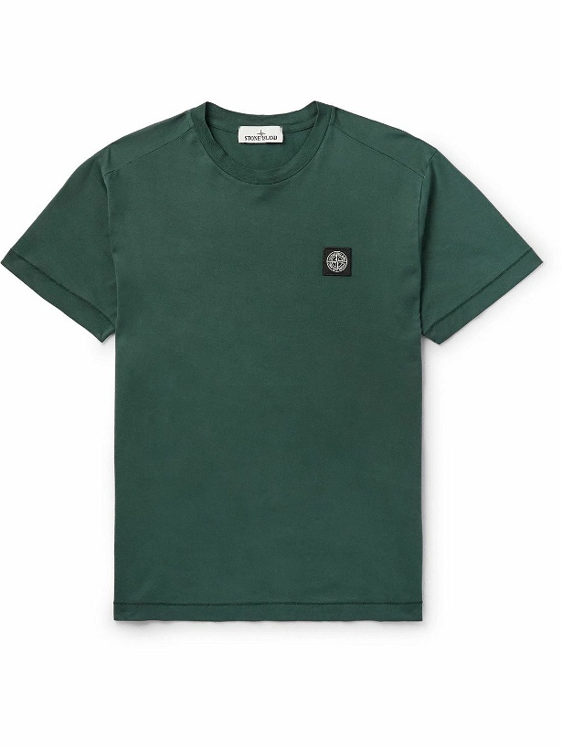 Photo: Stone Island - Logo-Appliquéd Garment-Dyed Cotton-Jersey T-Shirt - Green