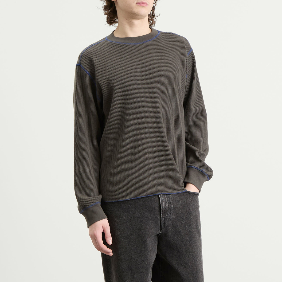 Polar Skate Co. Men's Dylan Waffle Long Sleeve T-Shirt in Dirty Black/Blue