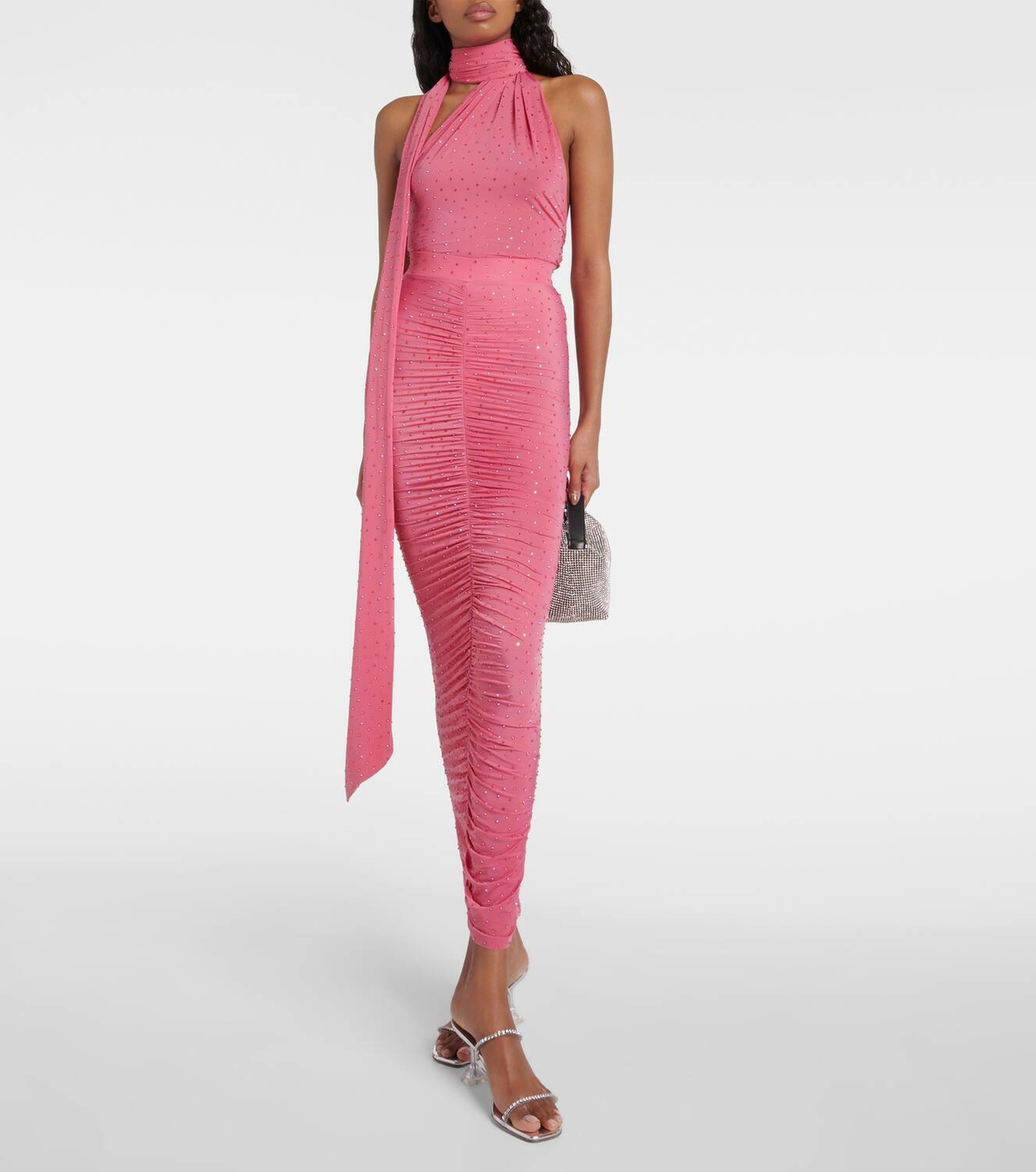 Alex Perry Embellished ruched jersey maxi skirt