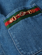 GUCCI - Horsebit Webbing-Trimmed Denim Shirt - Blue