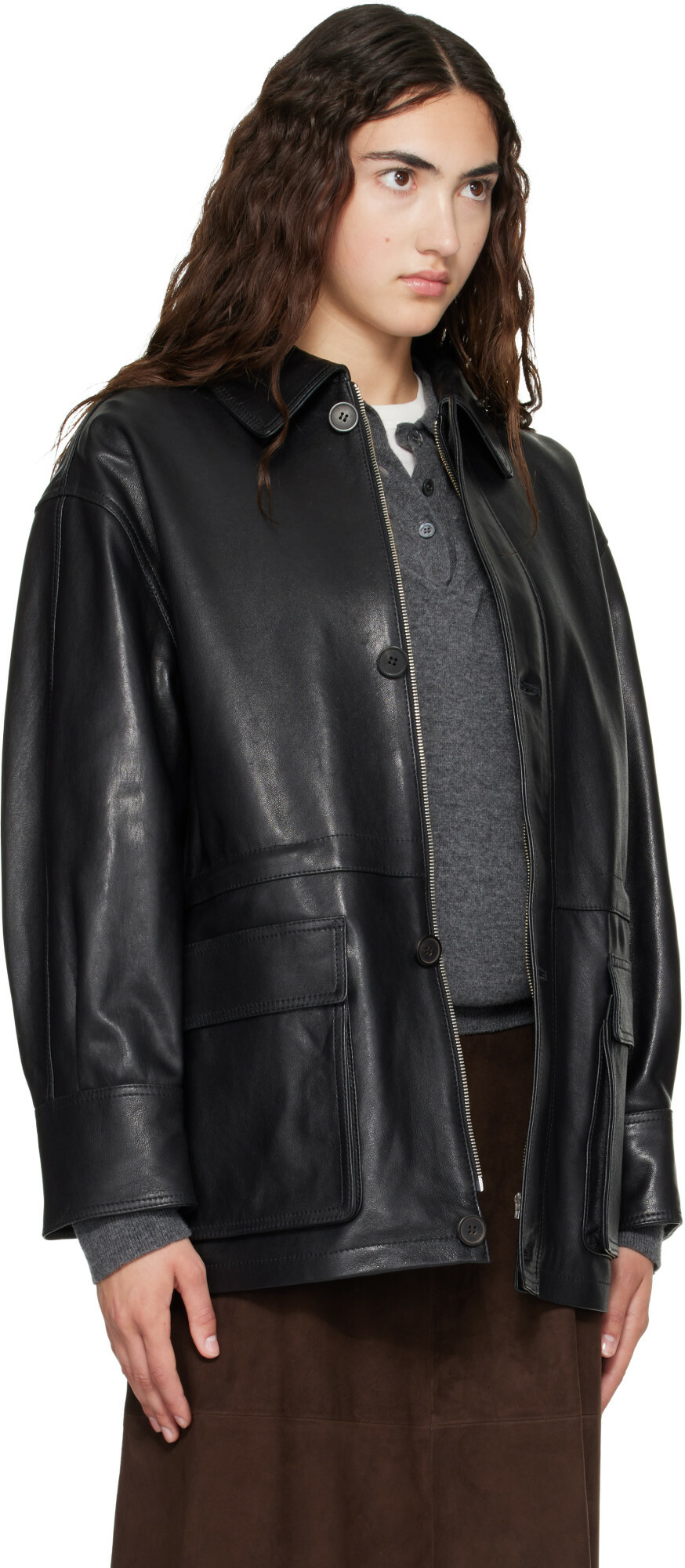Arma Black Maeve Leather Field Jacket