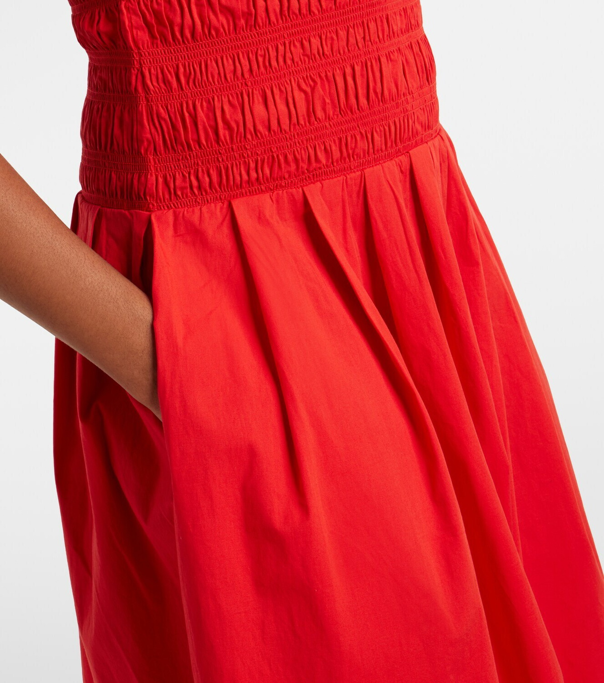 Ganni Shirred cotton-blend poplin midi dress