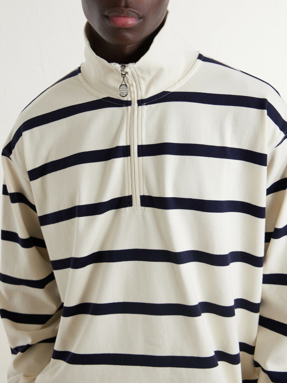 FRAME - Logo-Embroidered Striped Cotton Sweater - Neutrals