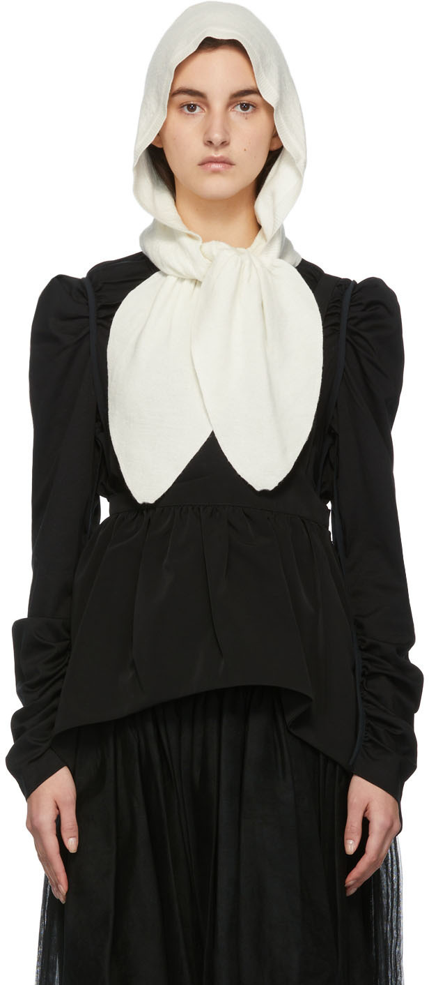 Renli Su Off-White Wool Hooded Scarf
