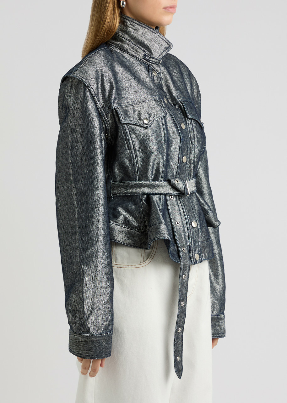 Marques' Almeida Belted Metallic Denim Jacket Silver