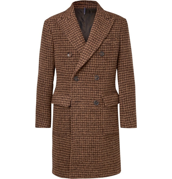 Photo: Incotex - Slim-Fit Double-Breasted Houndstooth Alpaca-Blend Coat - Men - Brown