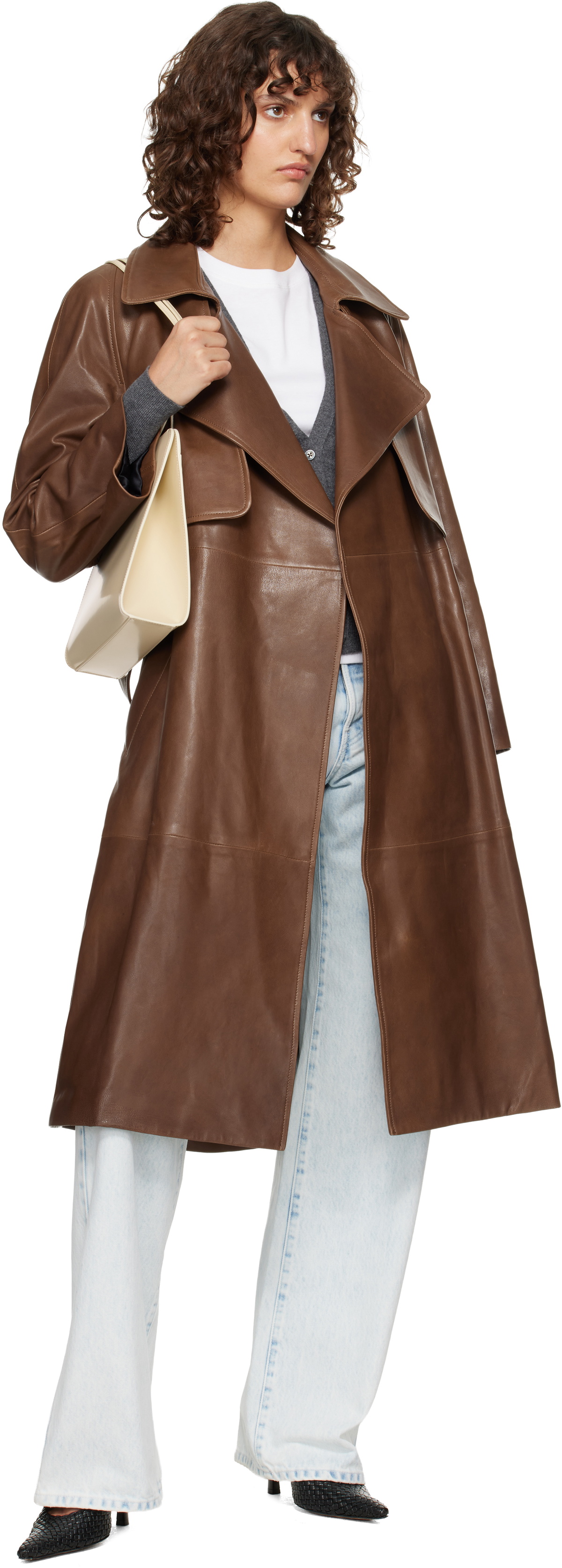 Nour Hammour Brown Cisley Leather Trench Coat