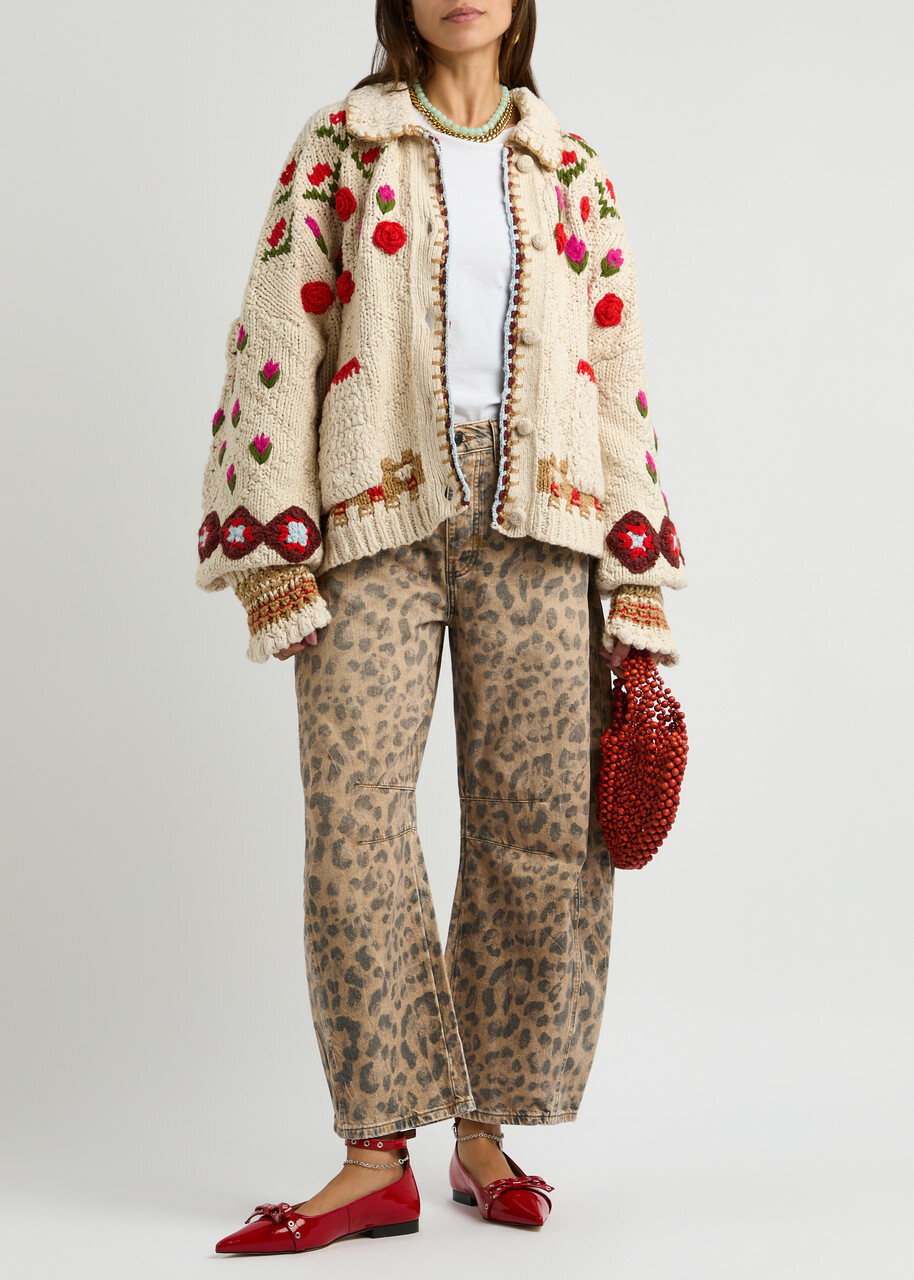 Free People Rosebud Embroidered Cotton-blend Cardigan Beige