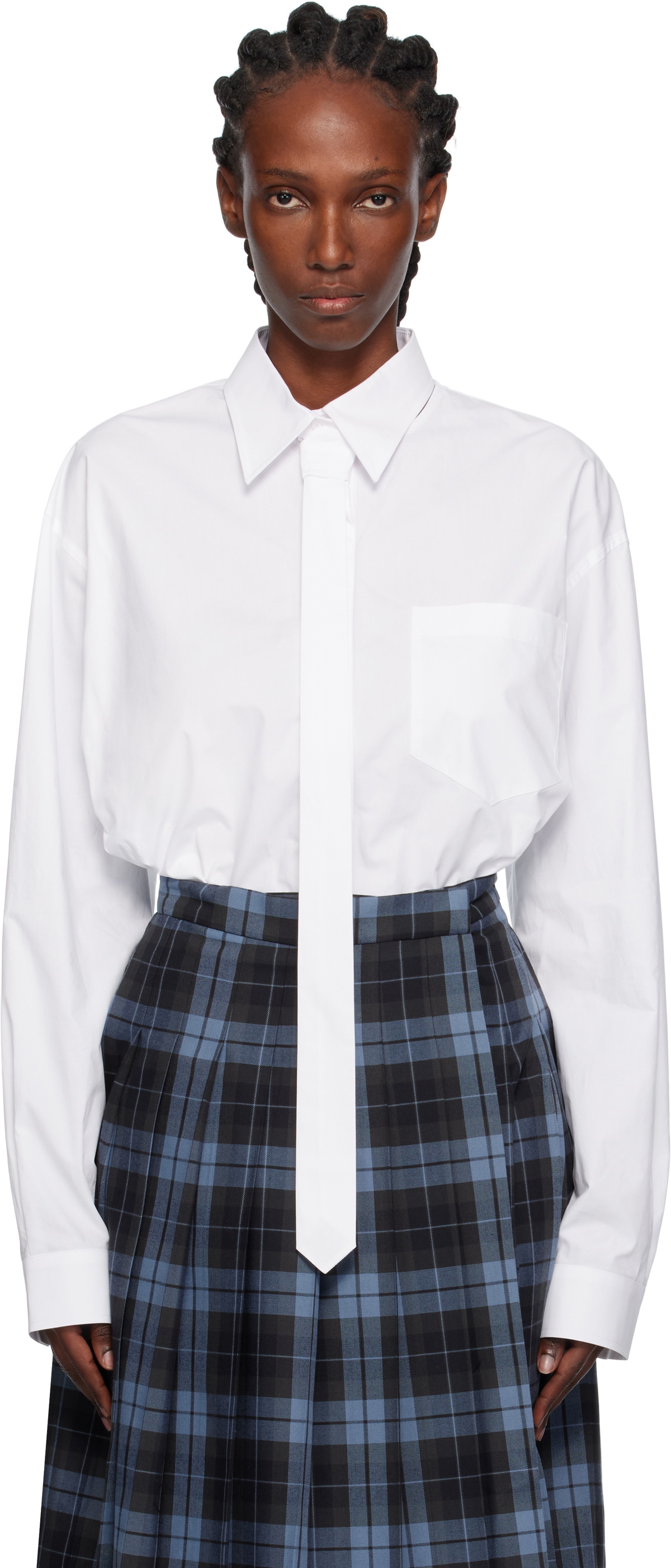 Pushbutton White Neck Tie Shirt