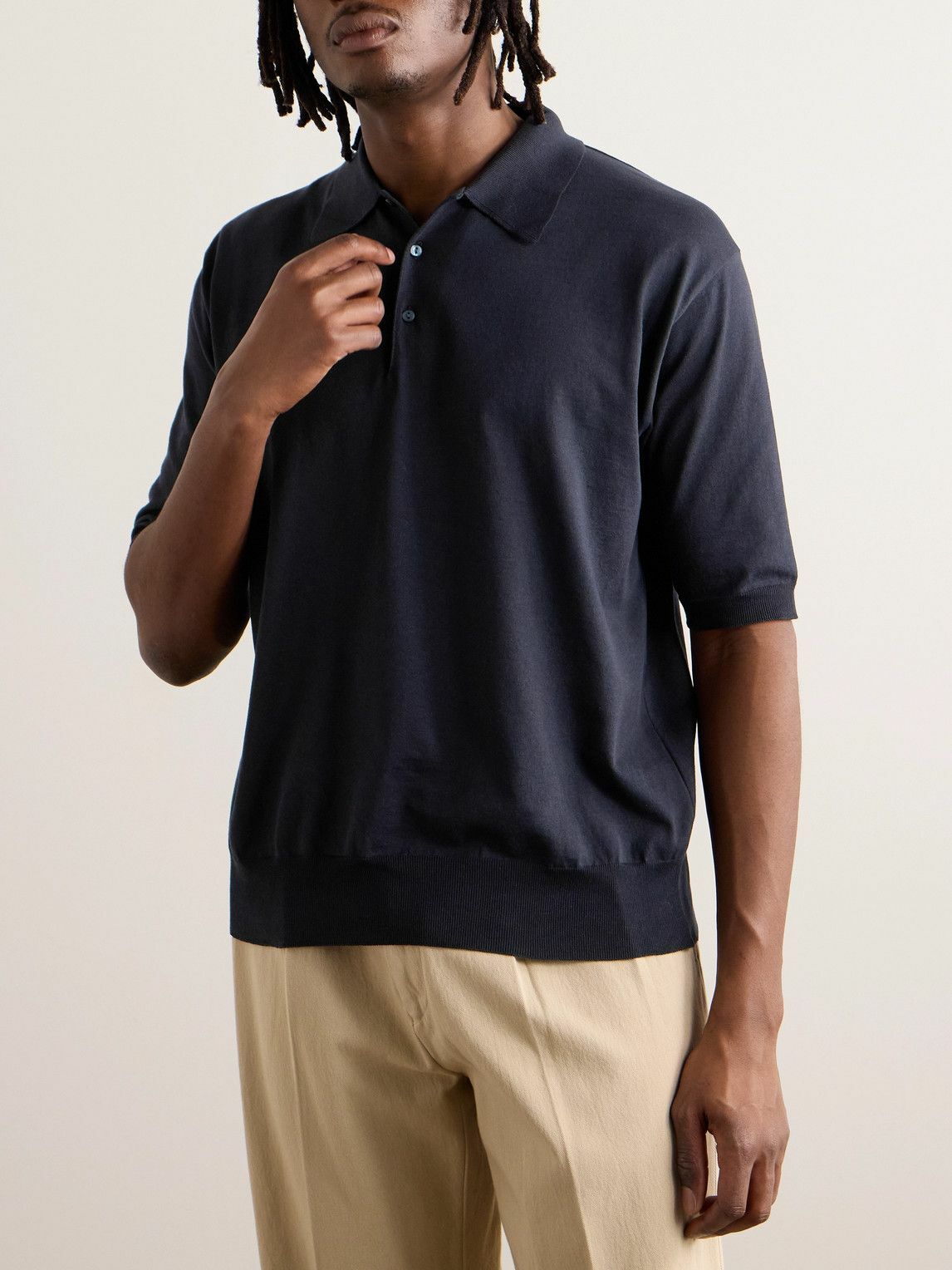 トップス KAPTAINSUNSHINE  Cotton Knit Polo shirt Kaptain Sunshine Cotton Knit Polo Shirt Navy | Cultizm