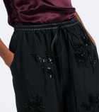 Jacques Wei Embellished leather-trimmed wide-leg pants