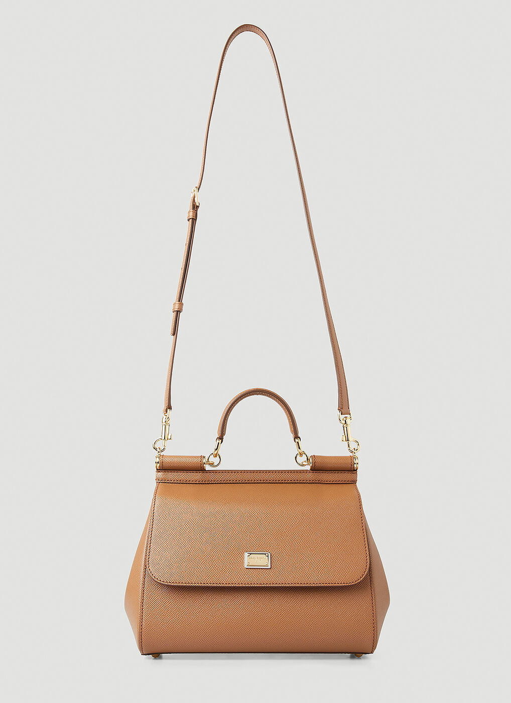 Dolce & Gabbana Brown Sicily Medium Handbag In Grained Leather