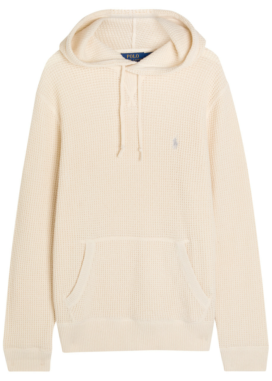 Polo Ralph Lauren Hooded Waffle-knit Wool-blend Jumper Cream