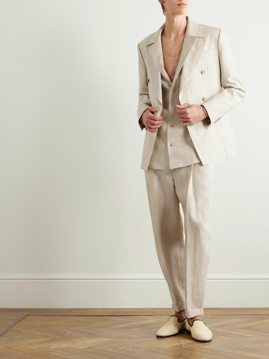 Dolce&Gabbana - Straight-Leg Pleated Linen Trousers - Neutrals