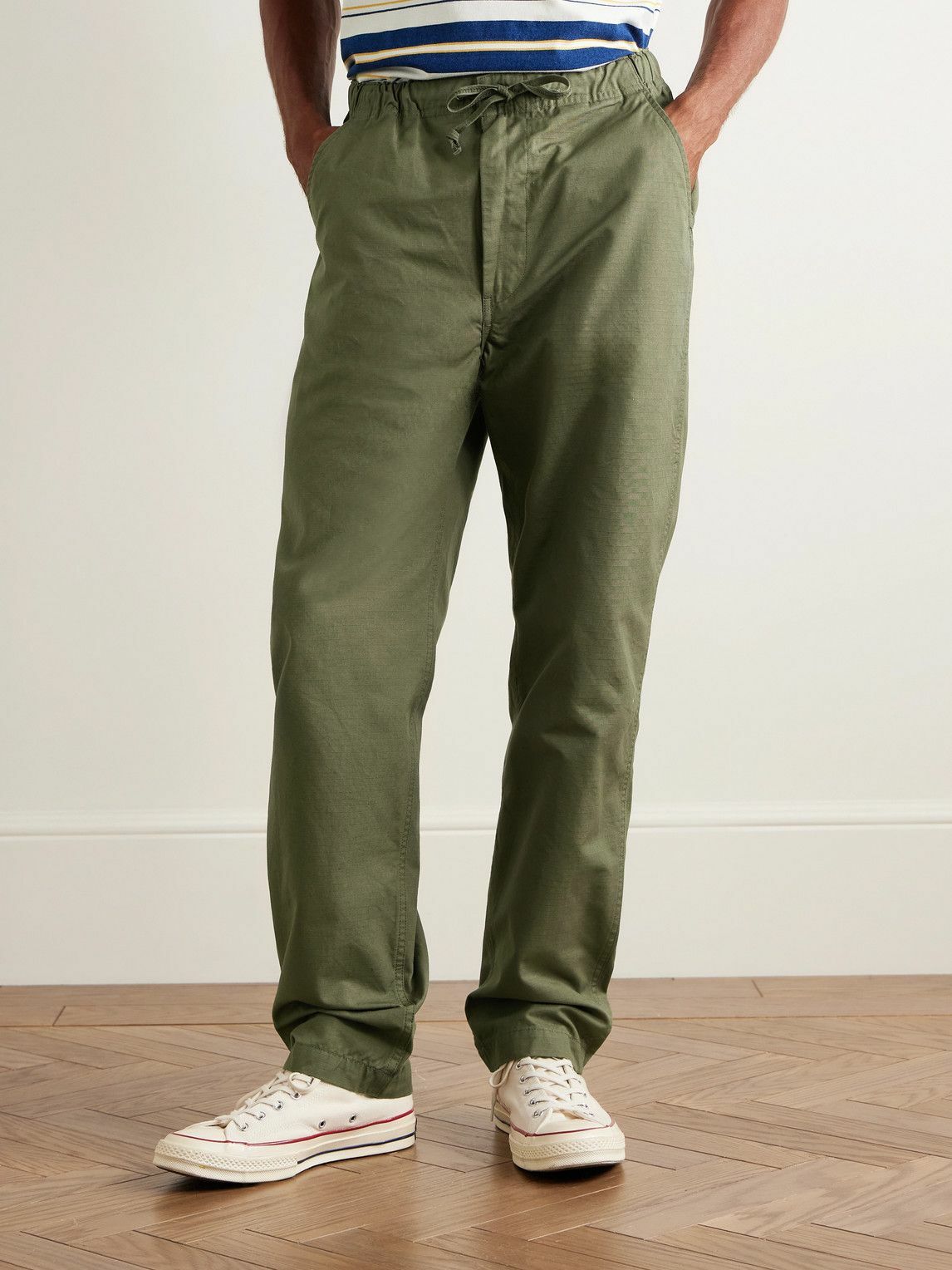 OrSlow - New Yorker Straight-Leg Cotton-Ripstop Drawstring Trousers - Green
