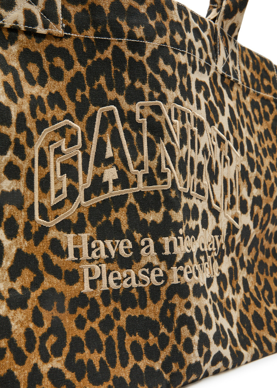 Ganni Printed Xxl Shopper Canvas Tote bag - Leopard - One Size