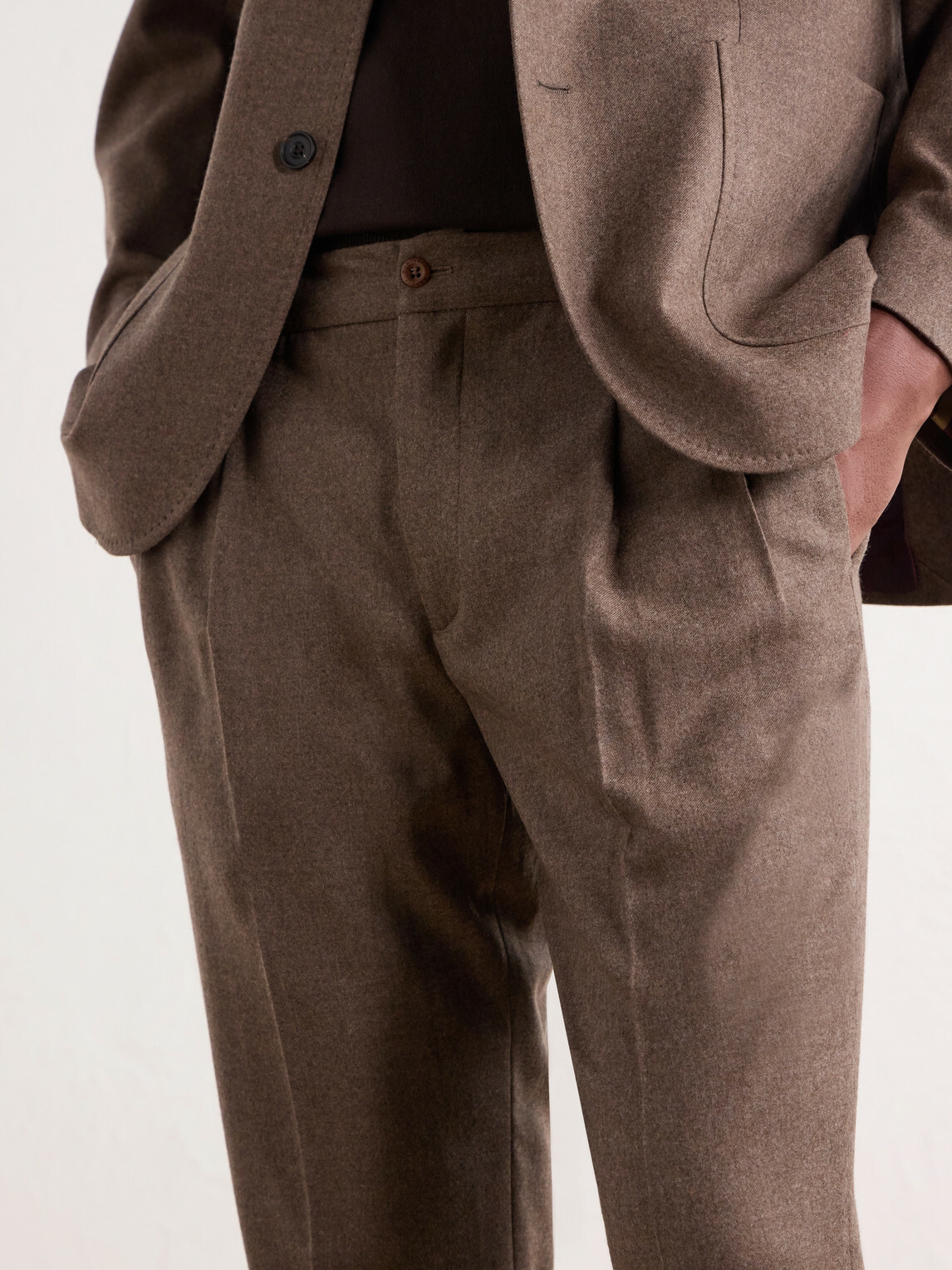 Rubinacci - Convertible Tapered Drawstring Virgin Wool-Flannel Trousers - Brown