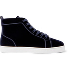 CHRISTIAN LOUBOUTIN - Louis Leather-Trimmed Velvet High-Top Sneakers - Blue