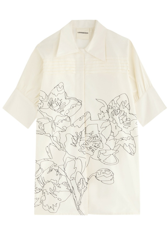 Photo: Lovebirds Embroidered Silk-satin Shirt Ivory