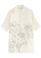 Lovebirds Embroidered Silk-satin Shirt Ivory