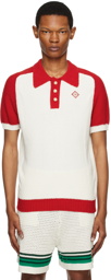 Casablanca White & Red Raglan Polo