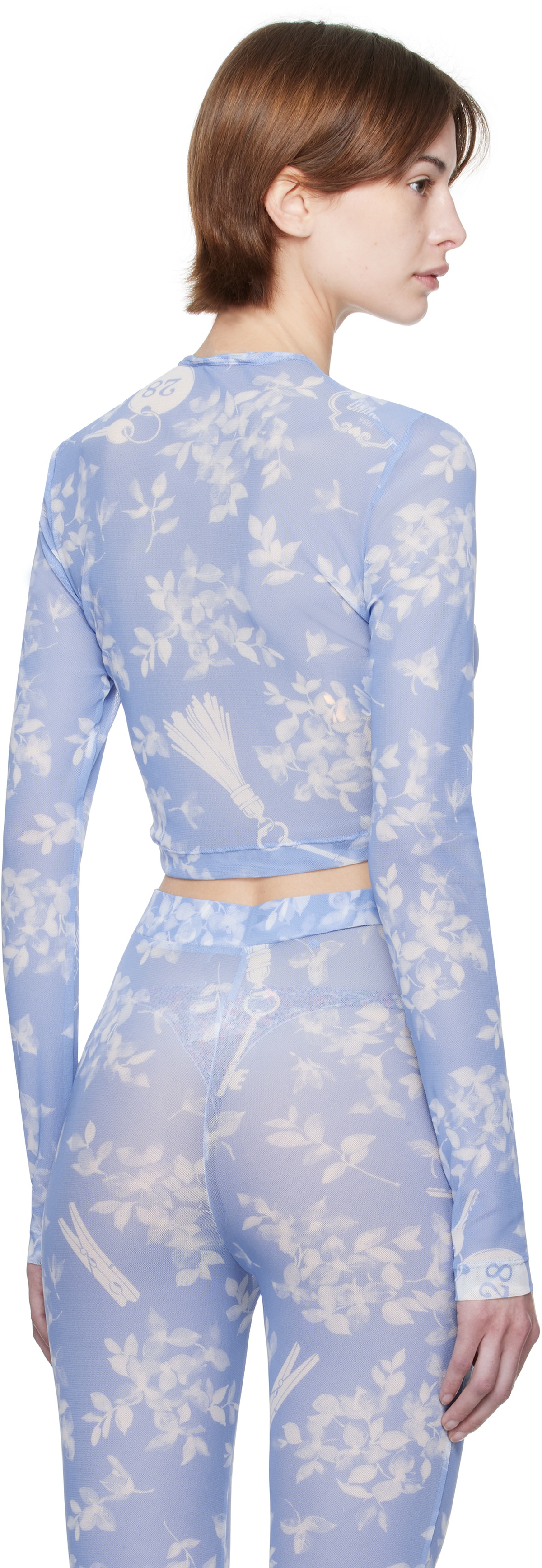 Moschino Jeans Blue Floral Print Mesh T-shirt