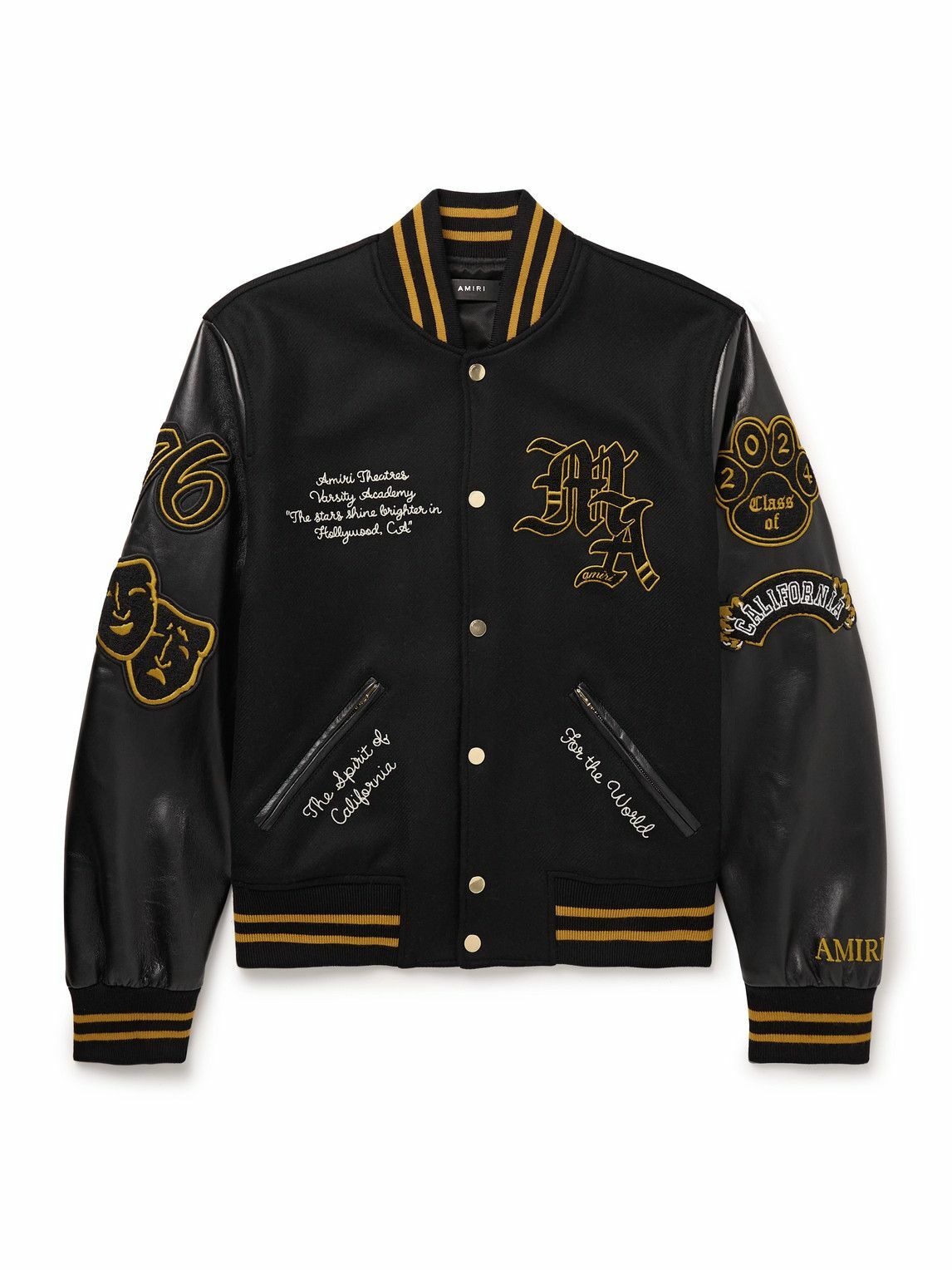 AMIRI - Appliquéd Wool-Blend and Full-Grain Leather Varsity Jacket
