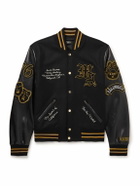 AMIRI - Appliquéd Wool-Blend and Full-Grain Leather Varsity Jacket - Black