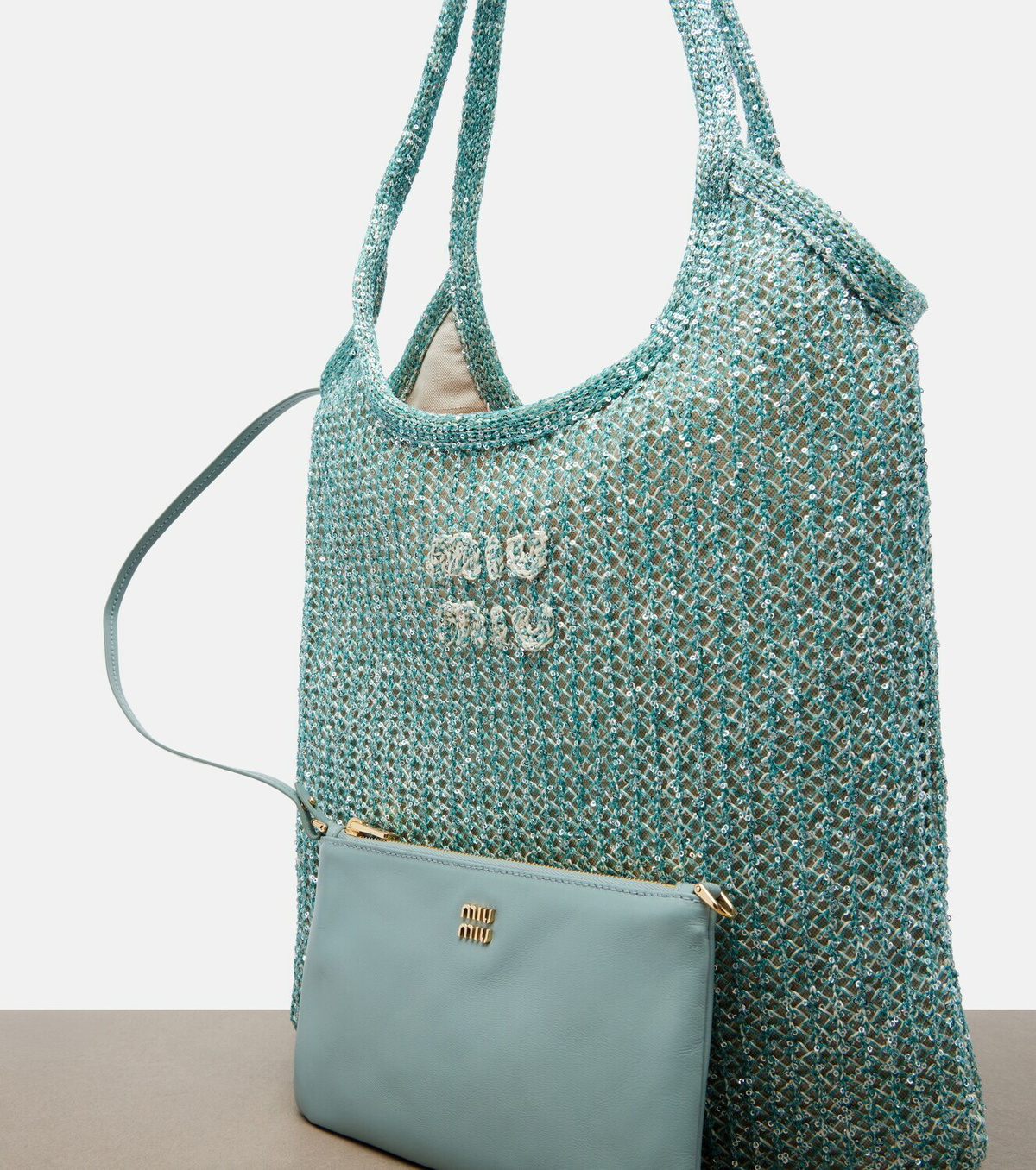 Miu Miu Ivy sequined mesh tote bag